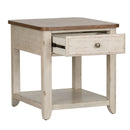 Liberty Farmhouse Reimagined End Table with Basket in Antique White