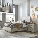 Liberty Furniture Belmar Queen Upholstered Sleigh Bed in Washed Taupe and Silver Champagne