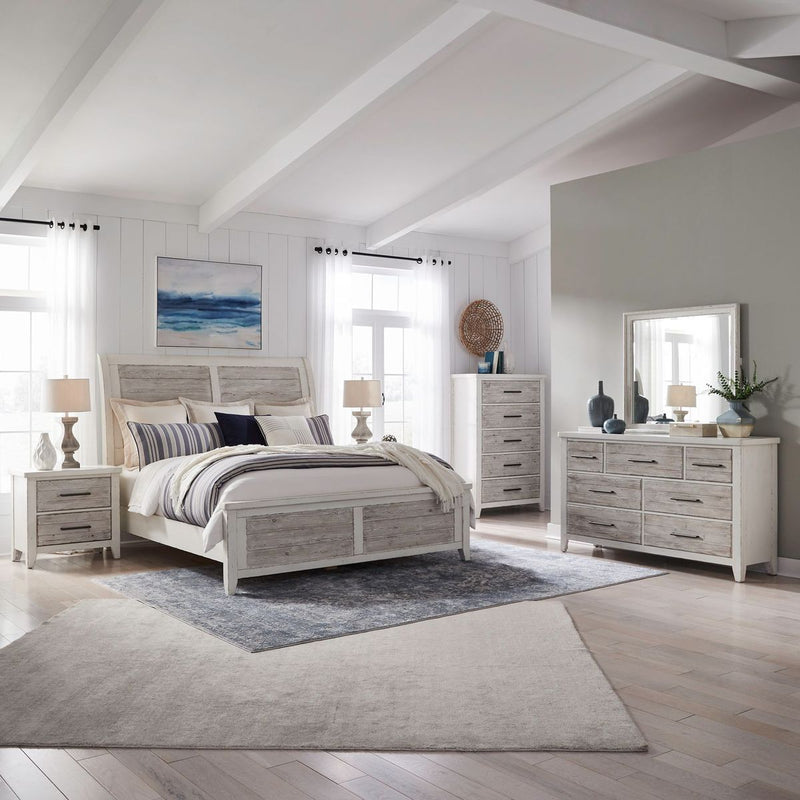 Liberty Furniture Backroads Nightstand w/ Charging Station in Weathered White/Parchment Brown