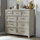 Belmar 9 Drawer Bureau Dresser in Washed Taupe and Silver Champagne image