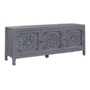 Marisol 65 Inch 3 Door Accent TV Stand in Weathered Honey and Soft Wash Gray image