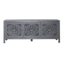Marisol 65 Inch 3 Door Accent TV Stand in Weathered Honey and Soft Wash Gray