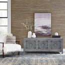 Marisol 65 Inch 3 Door Accent TV Stand in Weathered Honey and Soft Wash Gray image