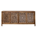 Marisol 74 Inch 4 Door Accent TV Stand in Weathered Honey and Soft Wash Gray