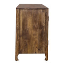 Marisol 74 Inch 4 Door Accent TV Stand in Weathered Honey and Soft Wash Gray