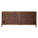 Marisol 74 Inch 4 Door Accent TV Stand in Weathered Honey and Soft Wash Gray