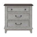 River Place 3 Drawer Nightstand with Charging Station in Riverstone White and Tobacco