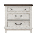 River Place 3 Drawer Nightstand with Charging Station in Riverstone White and Tobacco image