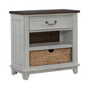 River Place Bedside Chest with Charging Station in Riverstone White and Tobacco