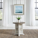 Liberty Furniture River Place Round Chairside Table in Riverstone White & Tobacco