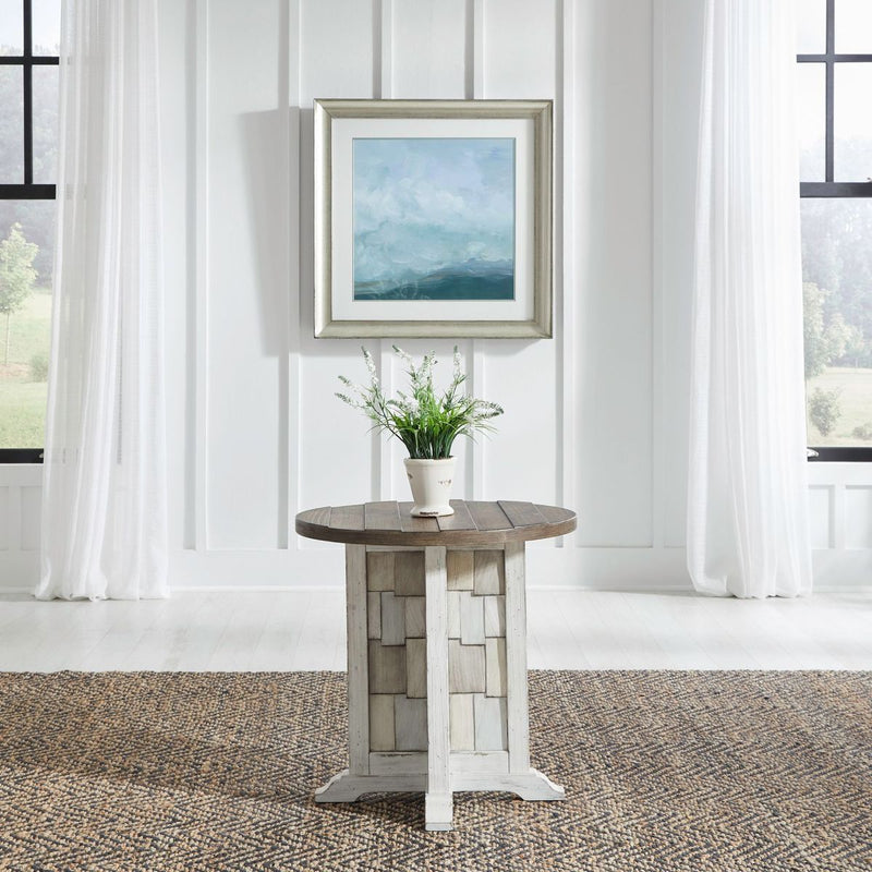 Liberty Furniture River Place Round Chairside Table in Riverstone White & Tobacco