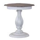 Magnolia Manor Round Accent Table in Antique White Base w/ Weathered Bark Tops
