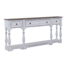 Magnolia Manor 72 Inch Hall Console Table in Antique White Base w/ Weathered Bark Tops