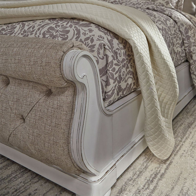 Liberty Magnolia Manor King Upholstered Sleigh Bed in Antique White