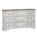 Magnolia Manor Leg 9 Drawer Dresser in Antique White