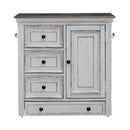 Liberty Furniture Magnolia Manor Pet Feeder Cabinet in Antique White & Weathered Bark EST SHIP TIME APPX 4 WEEKS