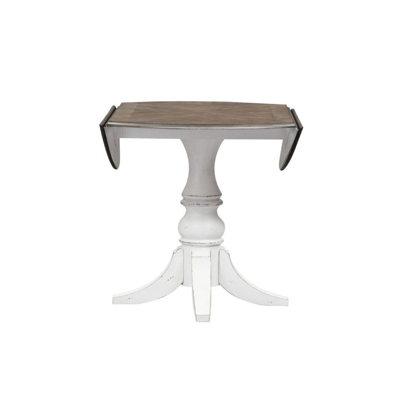 Liberty Furniture Magnolia Manor Drop Leaf Table in Antique White Base w/ Weathered Bark Tops