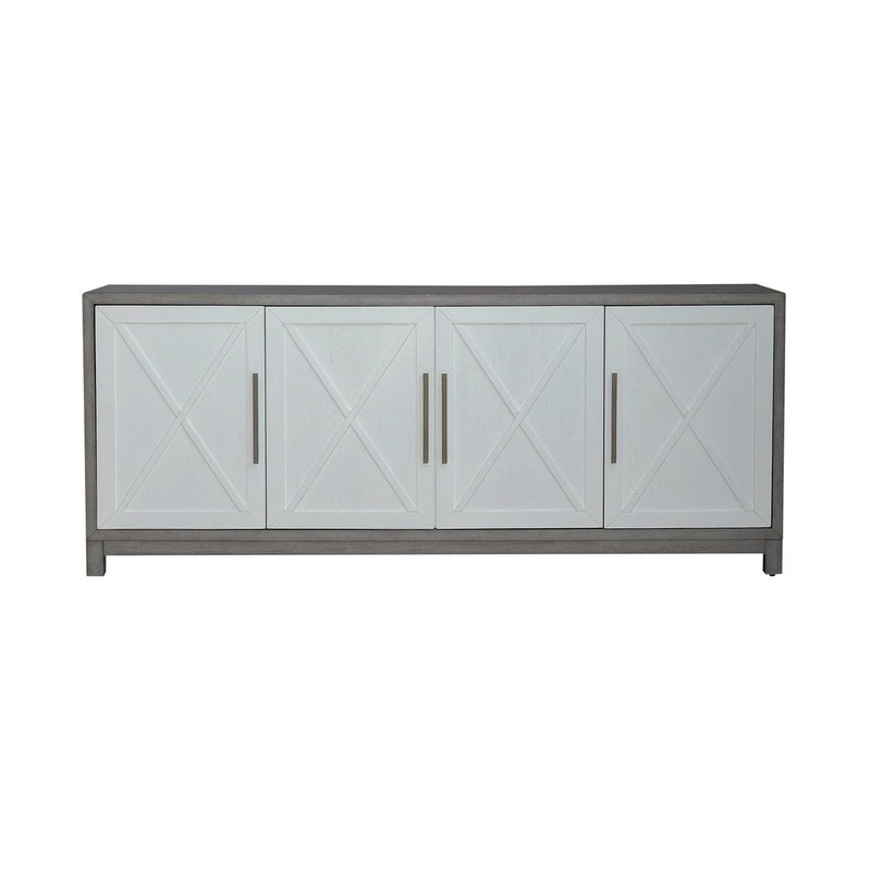 Liberty Furniture Palmetto Heights 78 Inch TV Console in Shell White/ Driftwood