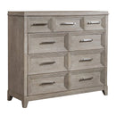 Belmar 9 Drawer Bureau Dresser in Washed Taupe and Silver Champagne image