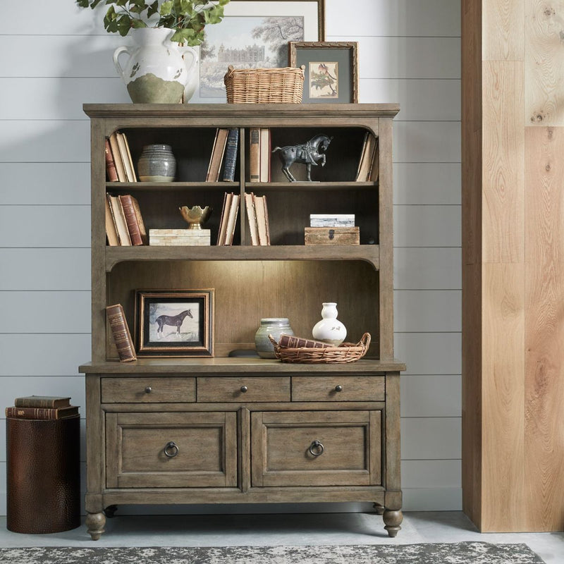 Liberty Furniture Americana Farmhouse Credenza & Hutch in Dusty Taupe