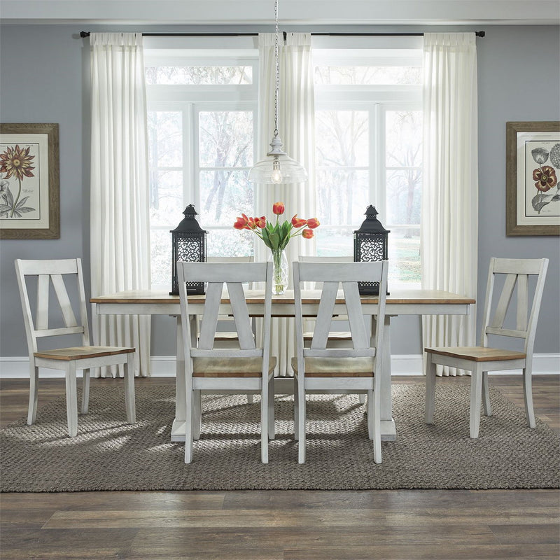Liberty Furniture Lindsey Farm Splat Back Side Chair (RTA) in Weathered White & Sandstone (Set of 2)