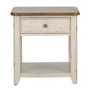 Liberty Farmhouse Reimagined End Table with Basket in Antique White