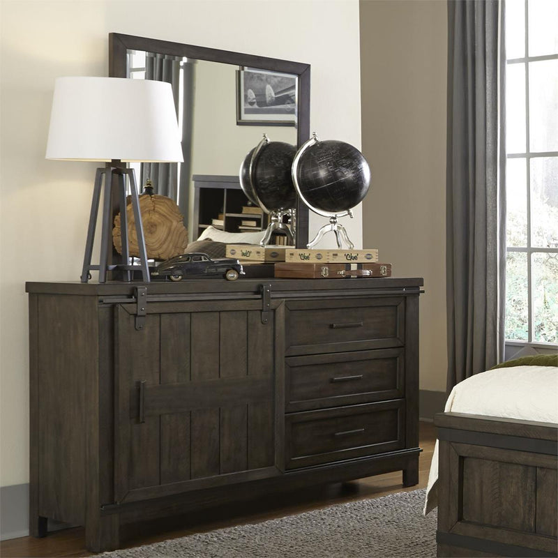 Liberty Furniture Thornwood Hills Barn Door Dresser in Rock Beaten Gray