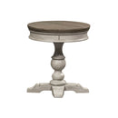 Heartland Round Pedestal Chair Side Table in Antique White