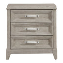 Belmar 3 Drawer Nightstand in Washed Taupe and Silver Champagne