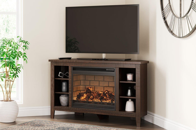 Camiburg Corner TV Stand with Electric Fireplace