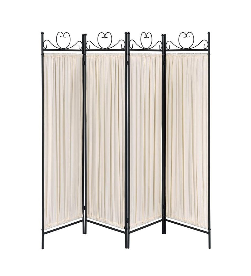Traditional Black and Gold Four Panel Folding Screen
