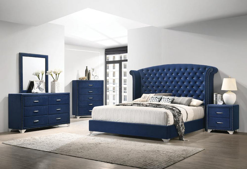 Melody California King Wingback Upholstered Bed Pacific Blue