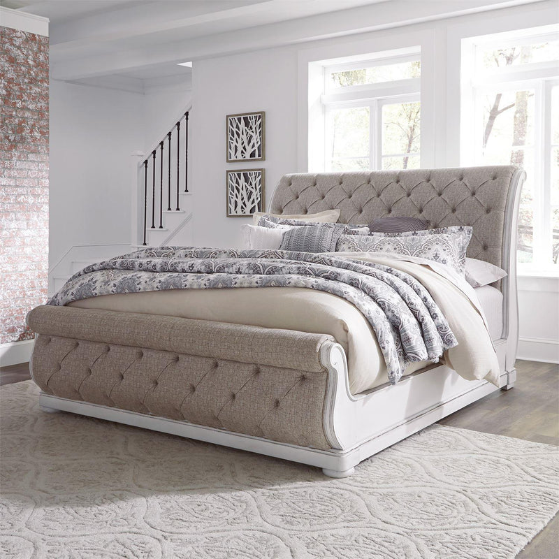 Liberty Magnolia Manor King Upholstered Sleigh Bed in Antique White