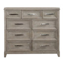 Belmar 9 Drawer Bureau Dresser in Washed Taupe and Silver Champagne image
