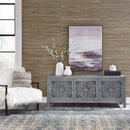 Marisol 65 Inch 3 Door Accent TV Stand in Weathered Honey and Soft Wash Gray image