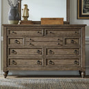 Americana Farmhouse 9 Drawer Dresser in Dusty Taupe and Black image